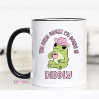 Ceramic coffee mug with frog that says 'Diddly Squat' – funny frog humor mug