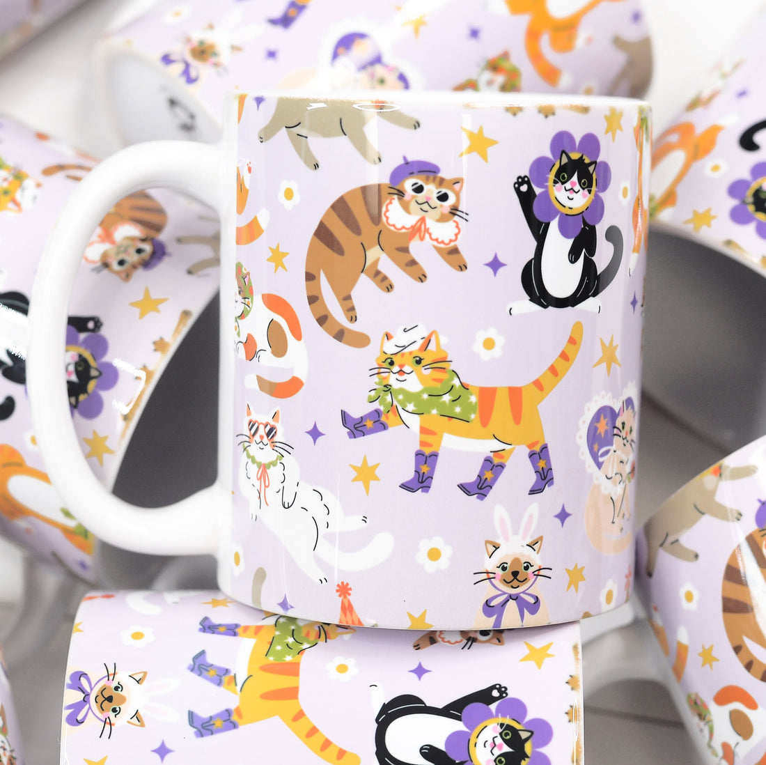 Cool Cats Mug – Funny Cat Illustration Full Wrap Coffee Cup