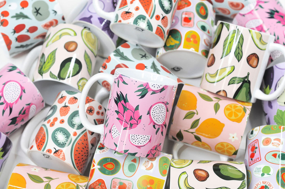 Fruit Labels Mug – Vintage-Inspired Full Wrap Coffee Cup