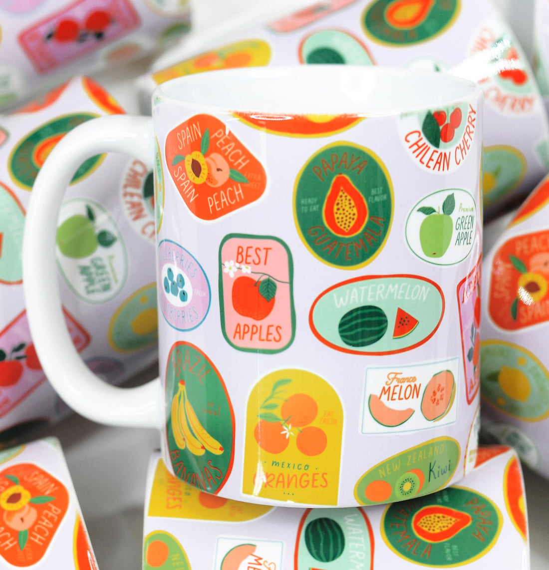 Fruit Labels Mug – Vintage-Inspired Full Wrap Coffee Cup