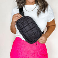 Black quilted crossbody belt bag for women’s everyday use