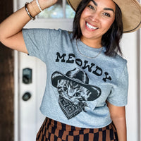 T-shirt with cowboy cat and text that says 'Meowdy' – funny western cat tee