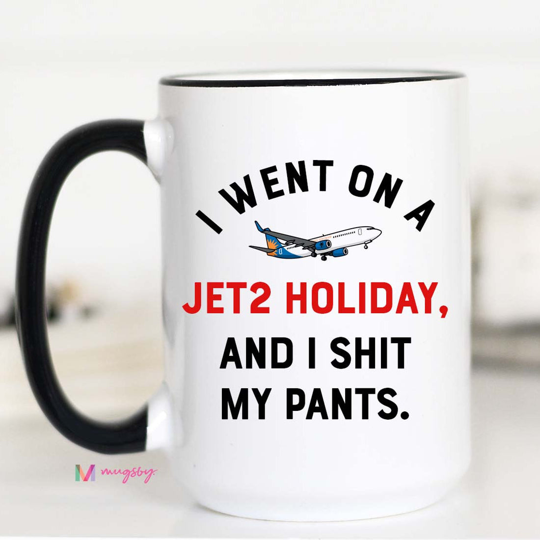 15 oz oversized Jet2 coffee cup with hilarious vacation quote – trending TikTok mug for British humor lovers