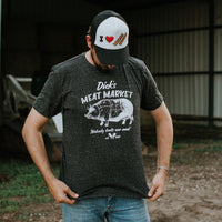 Dick's Meat Market Men's Shirt (Black Heather Crew), Funny Graphic Shirt – Funny Coffee Mug