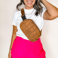 Brown quilted waist bag for casual outfits and travel