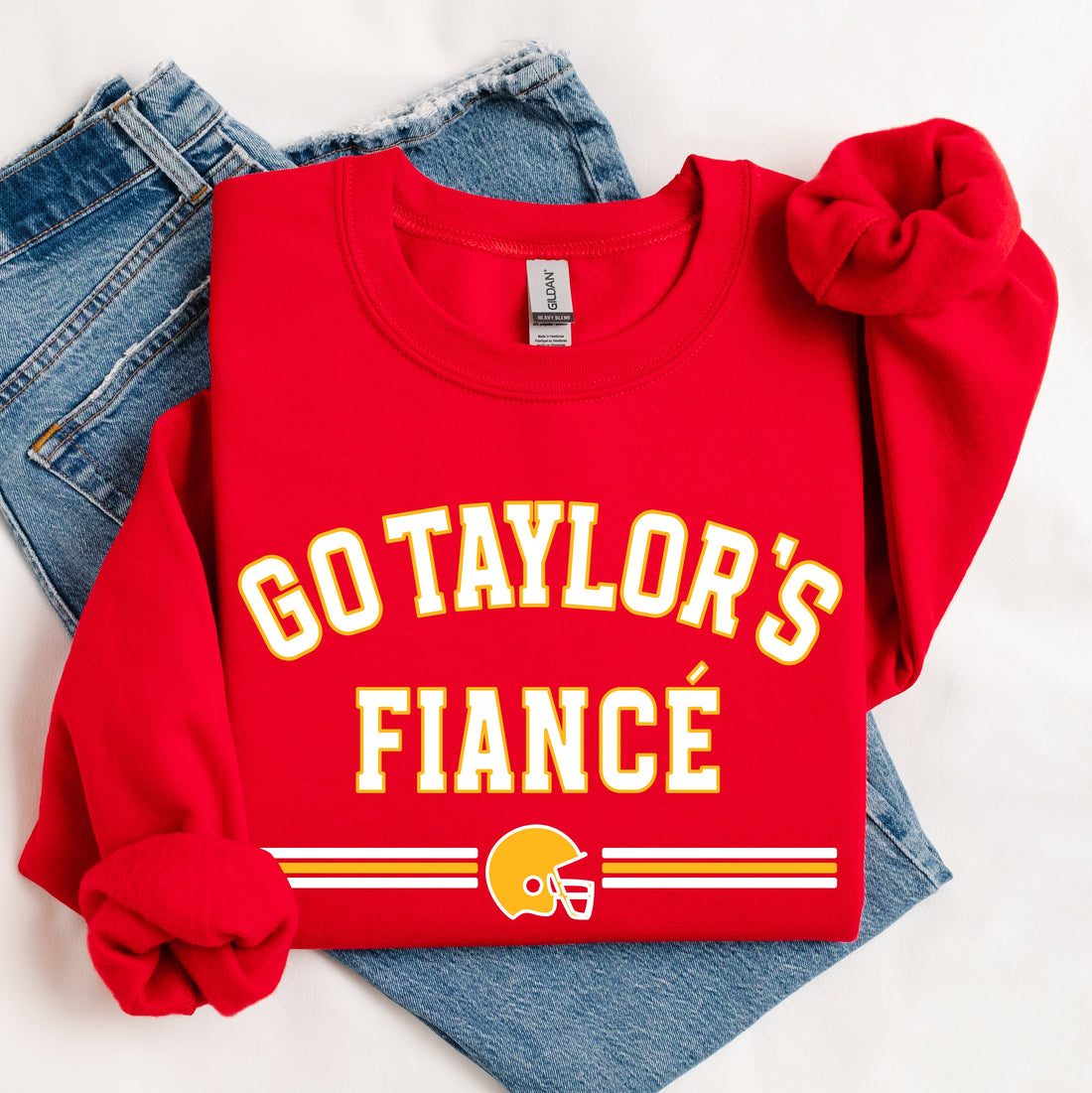 Red sweatshirt with &