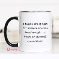 Mug with humorous text on a white background