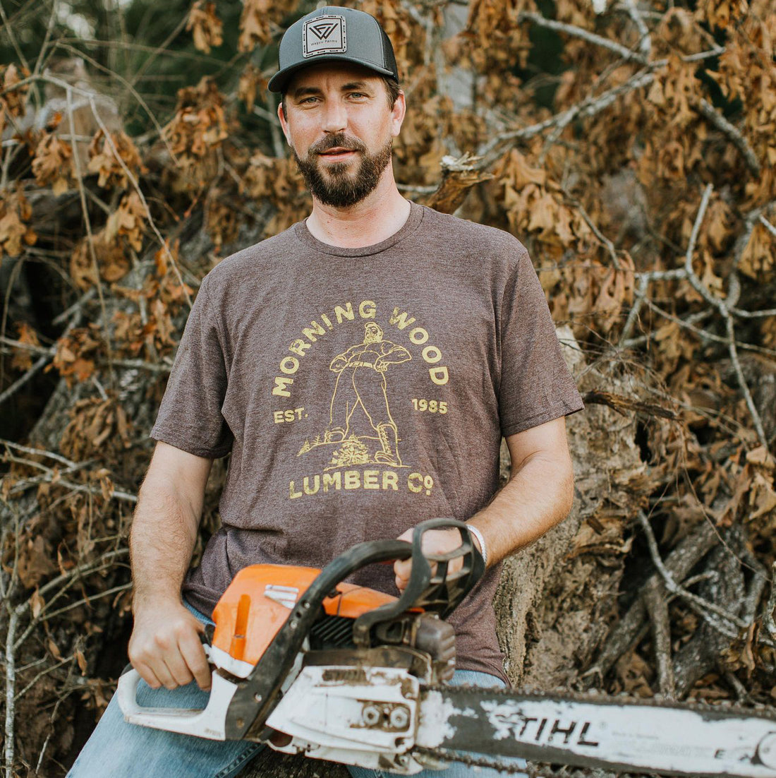 Morning Wood Lumber Company Shirt (Brown Crew), Funny Graphic Shirt – Funny Coffee Mug