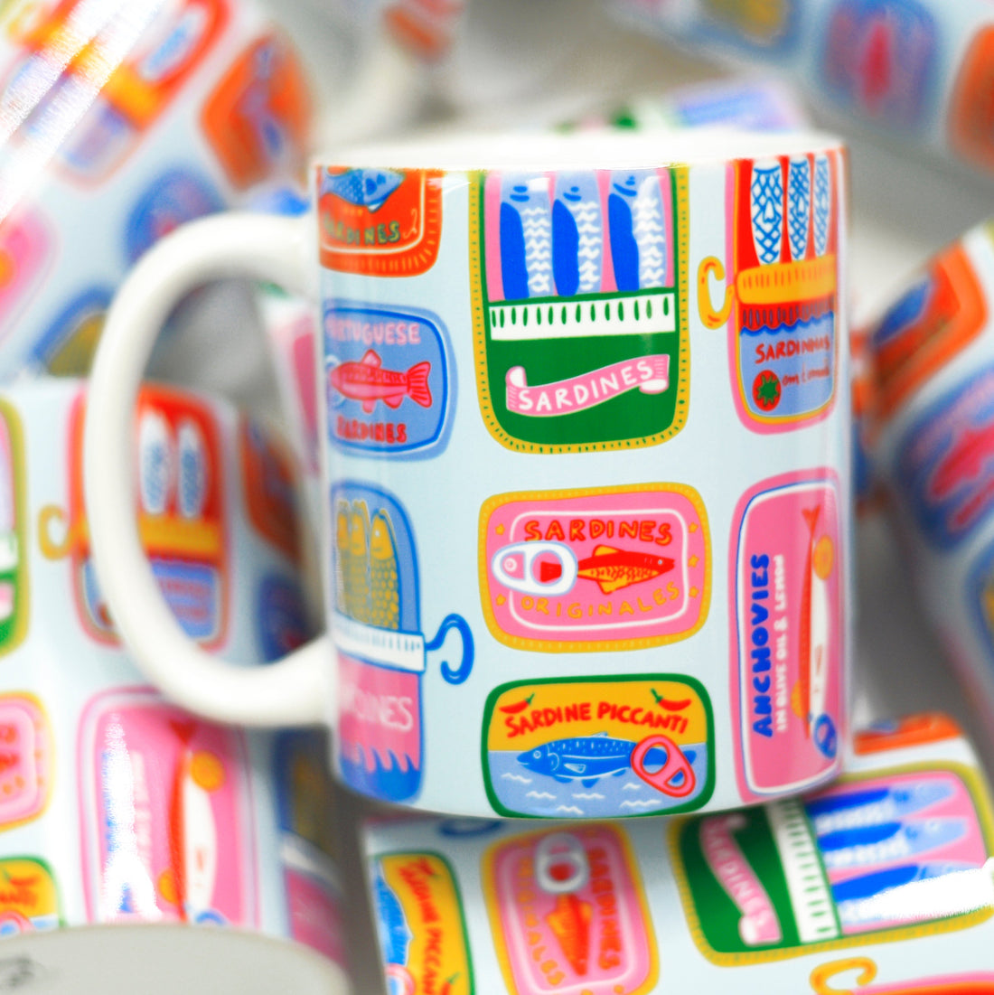canned fish full wrap colorful mug