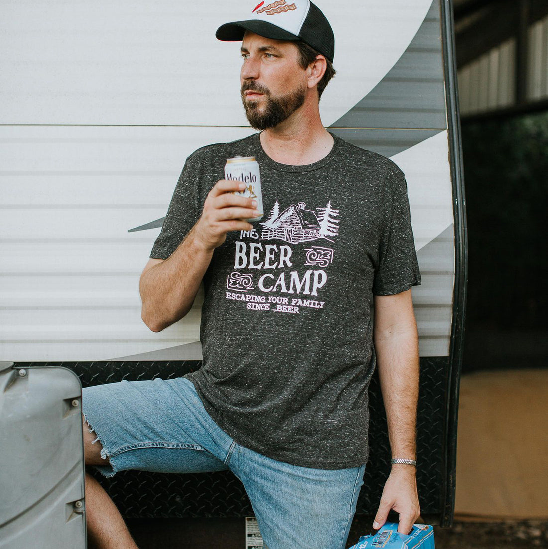 Beer Camp Shirt (Black Heather Crew), Funny Graphic Shirt