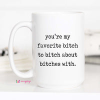 White mug with humorous text on a white background