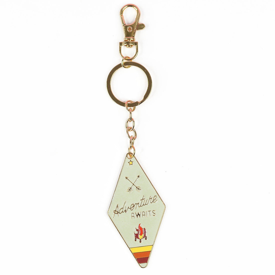 Camp Collection Soft Enamel Keychains - Happy Camper, Take a Hike, Adventure Awaits, and Wanderslut designs.