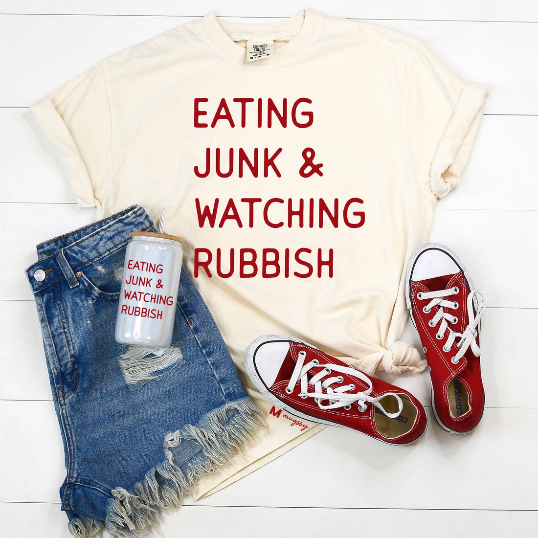 Eating Junk and Watching Rubbish Graphic Shirt (Ivory) – Funny Coffee Mug