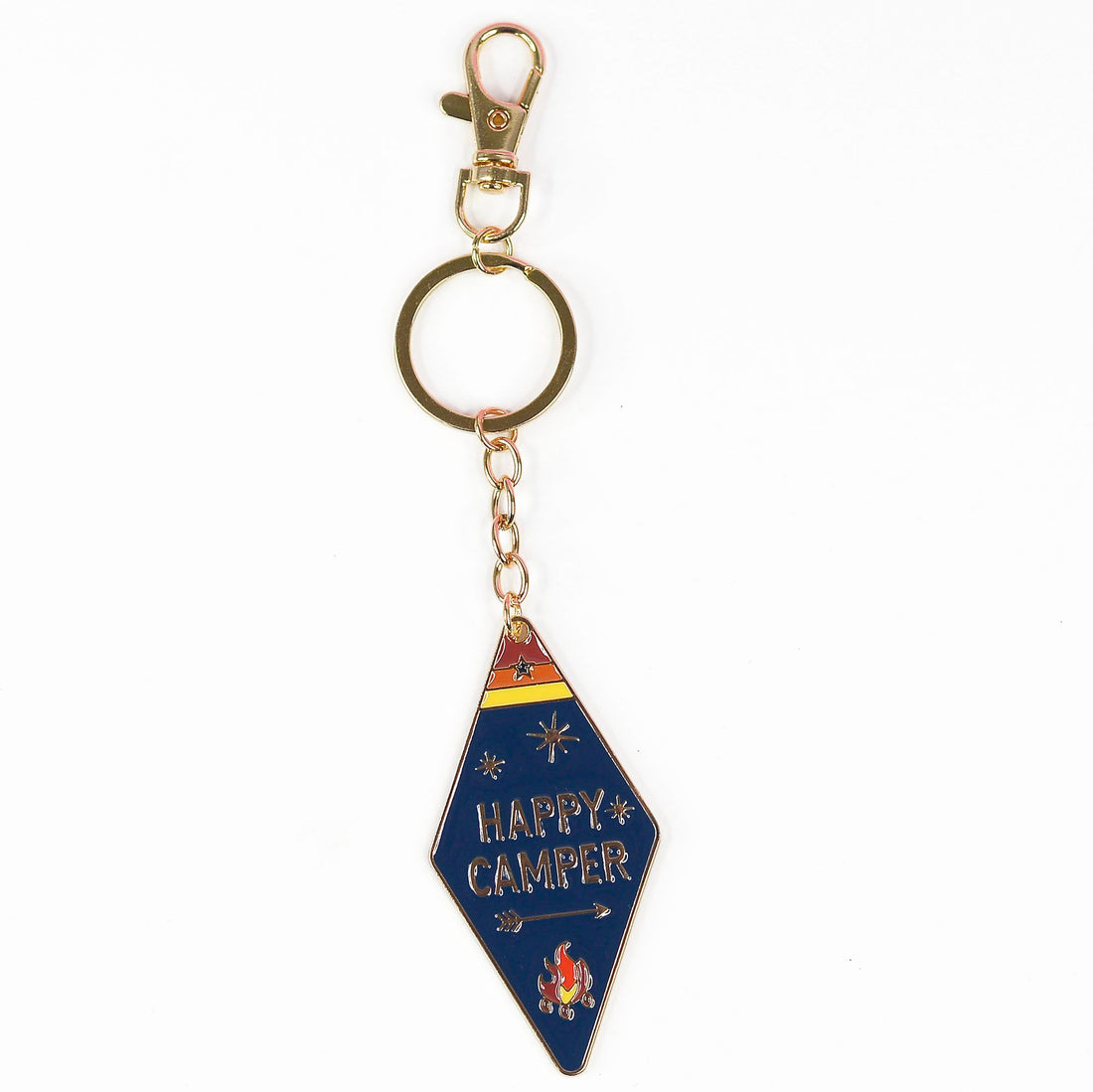 Camp Collection Soft Enamel Keychains - Happy Camper, Take a Hike, Adventure Awaits, and Wanderslut designs.
