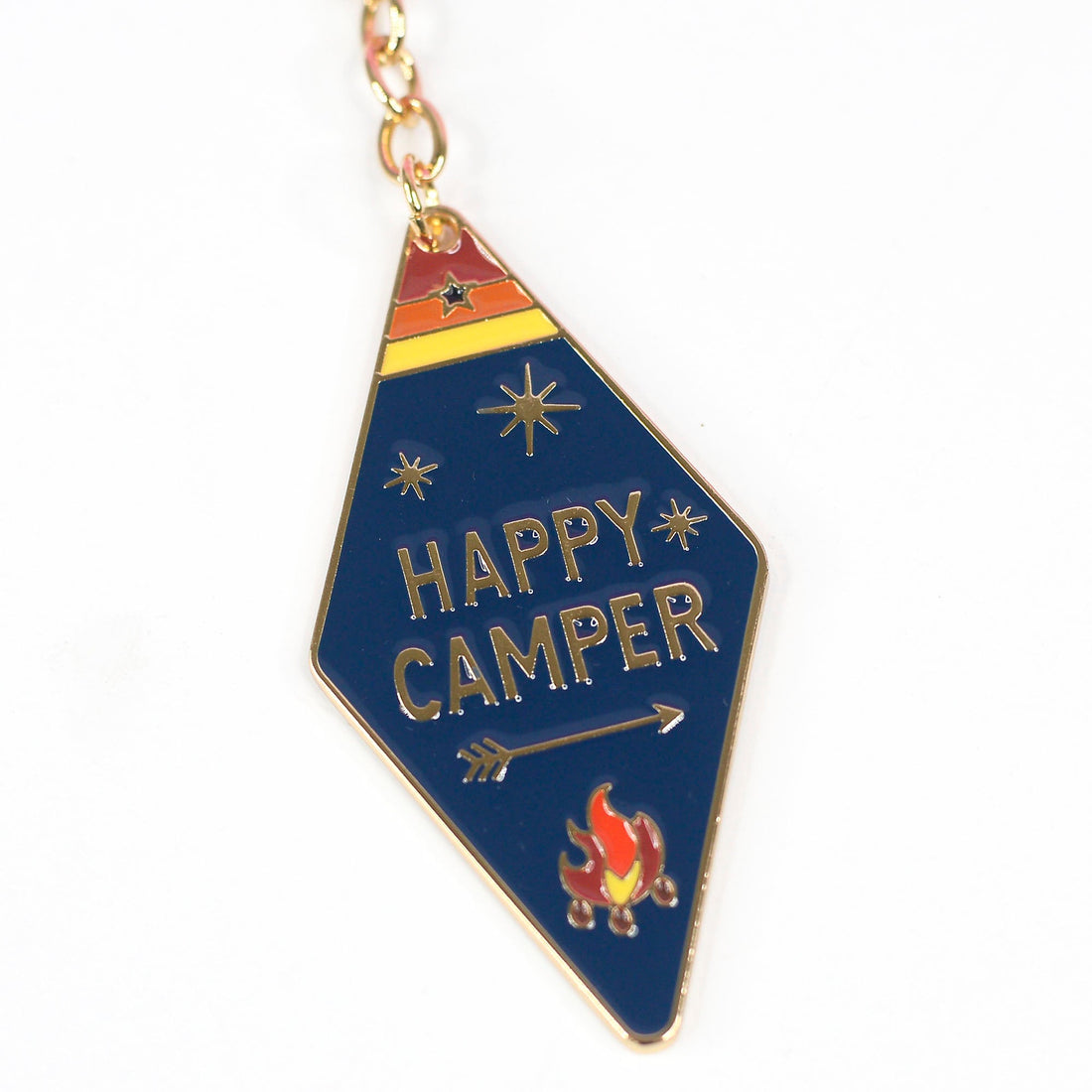 Camp Collection Soft Enamel Keychains - Happy Camper, Take a Hike, Adventure Awaits, and Wanderslut designs.