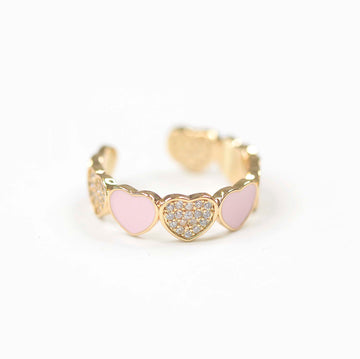 Heart Ring Adjustable Pink and Gold