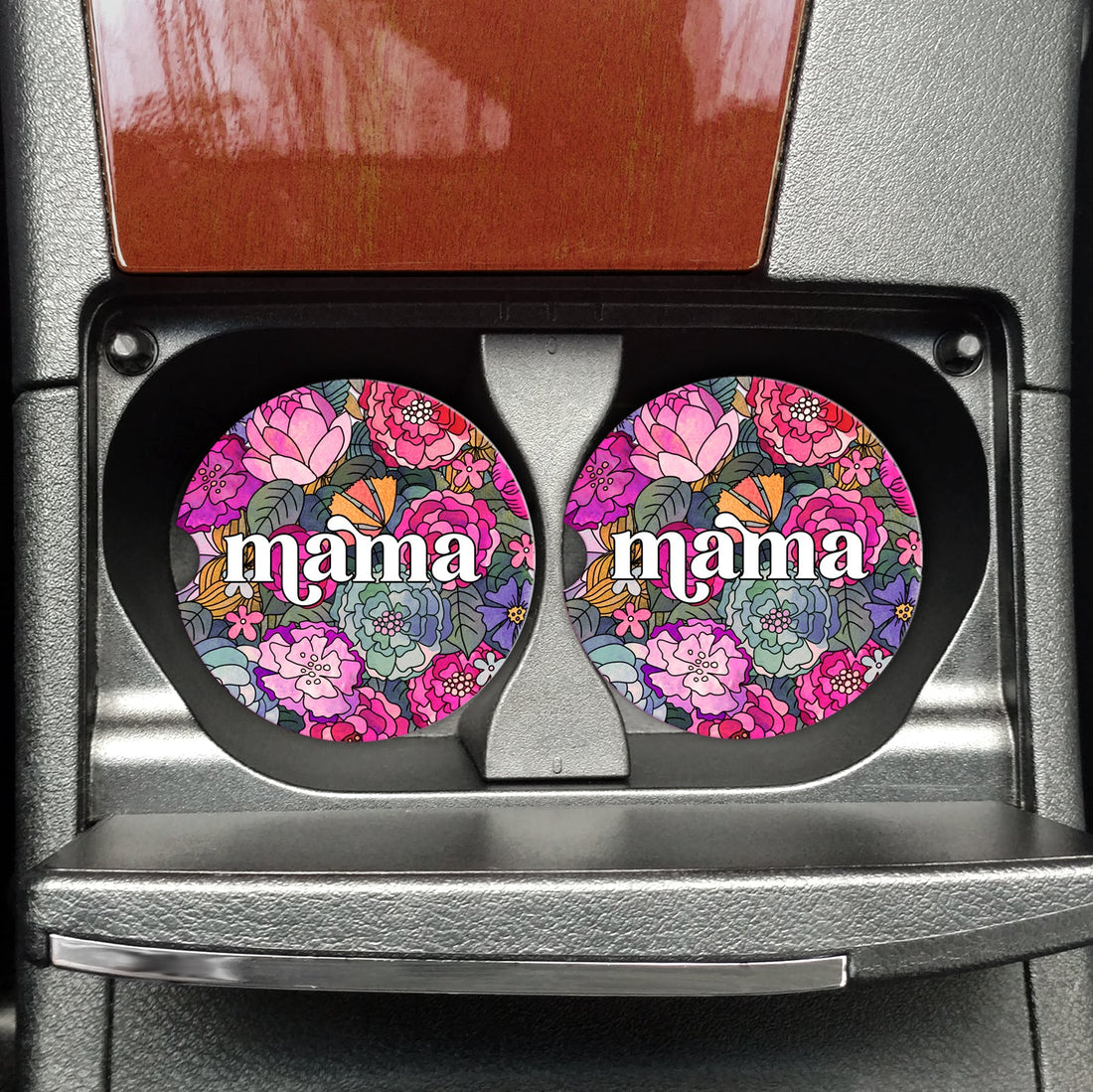 Mama Floral Background Car Coaster