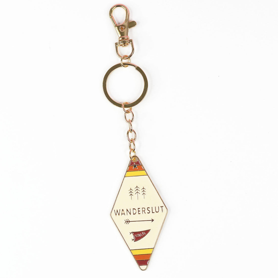 Camp Collection Soft Enamel Keychains - Happy Camper, Take a Hike, Adventure Awaits, and Wanderslut designs.