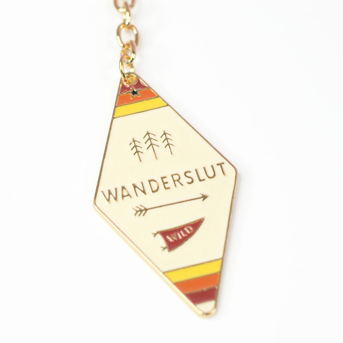 Funny camping gift. Camp Collection Soft Enamel Keychains - Happy Camper, Take a Hike, Adventure Awaits, and Wanderslut designs.