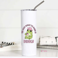 Tall stainless steel travel cup with frog that says 'Diddly Squat' – funny iced coffee cup