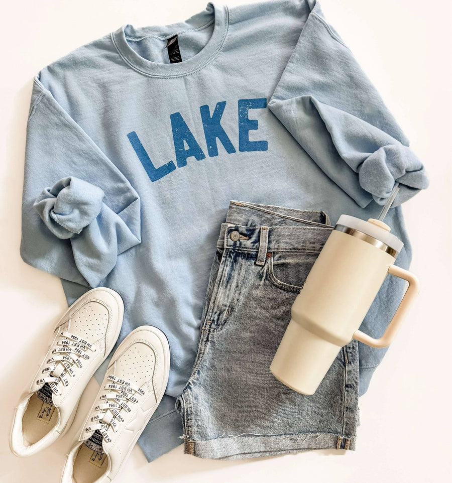 Heathered sweatshirt with 'Lake Bum' text – funny lake life pullover