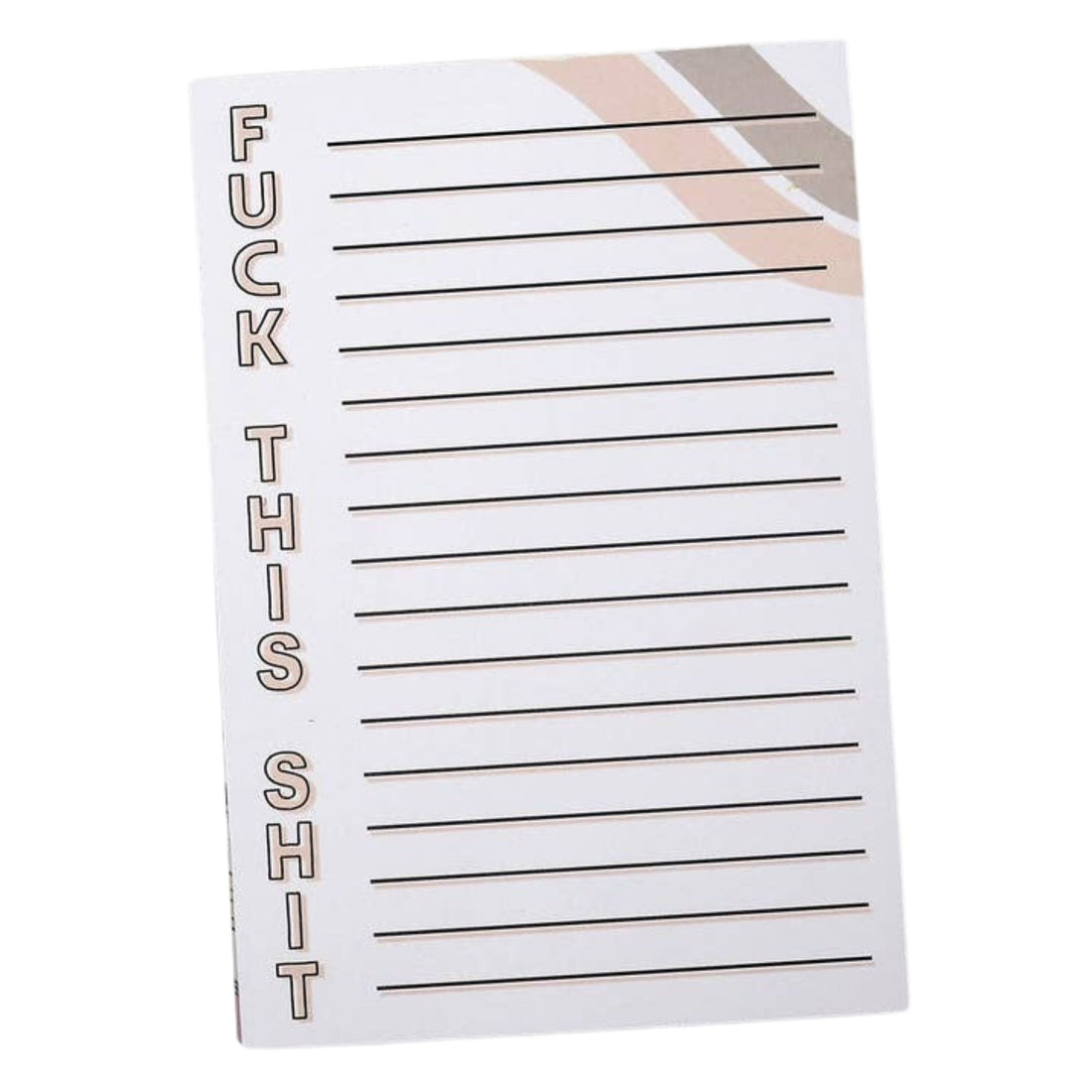 A white lined notepad with the words &
