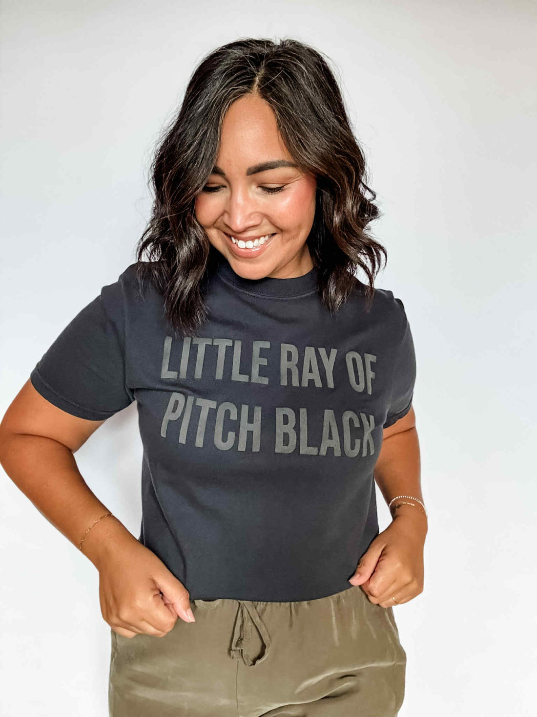 Black puff print graphic tee that says &