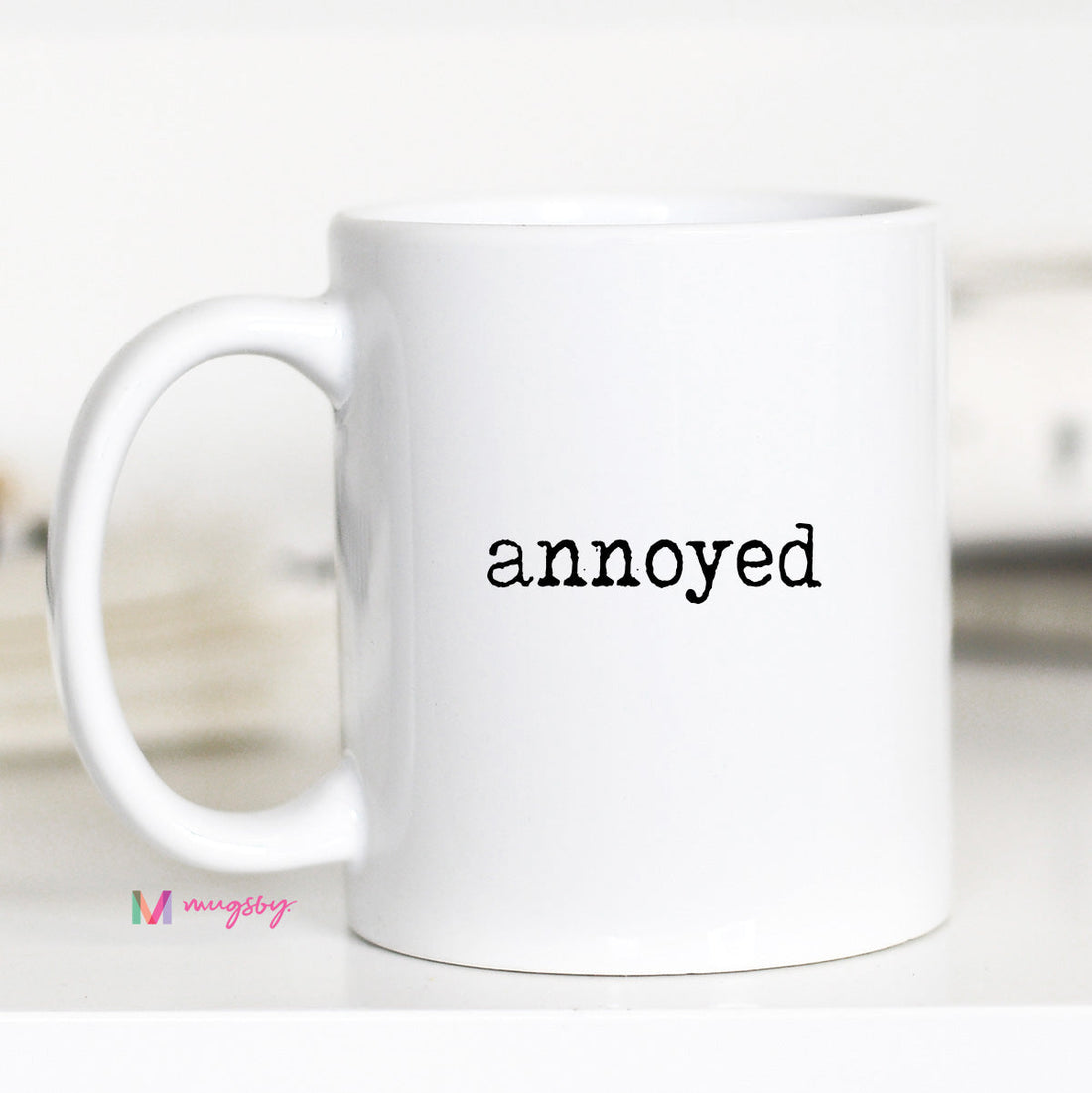White mug with &