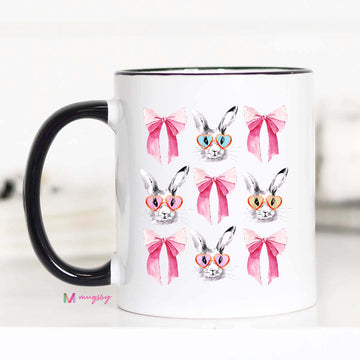 Bunnies and Bow Coquette Coffee Mug, Easter