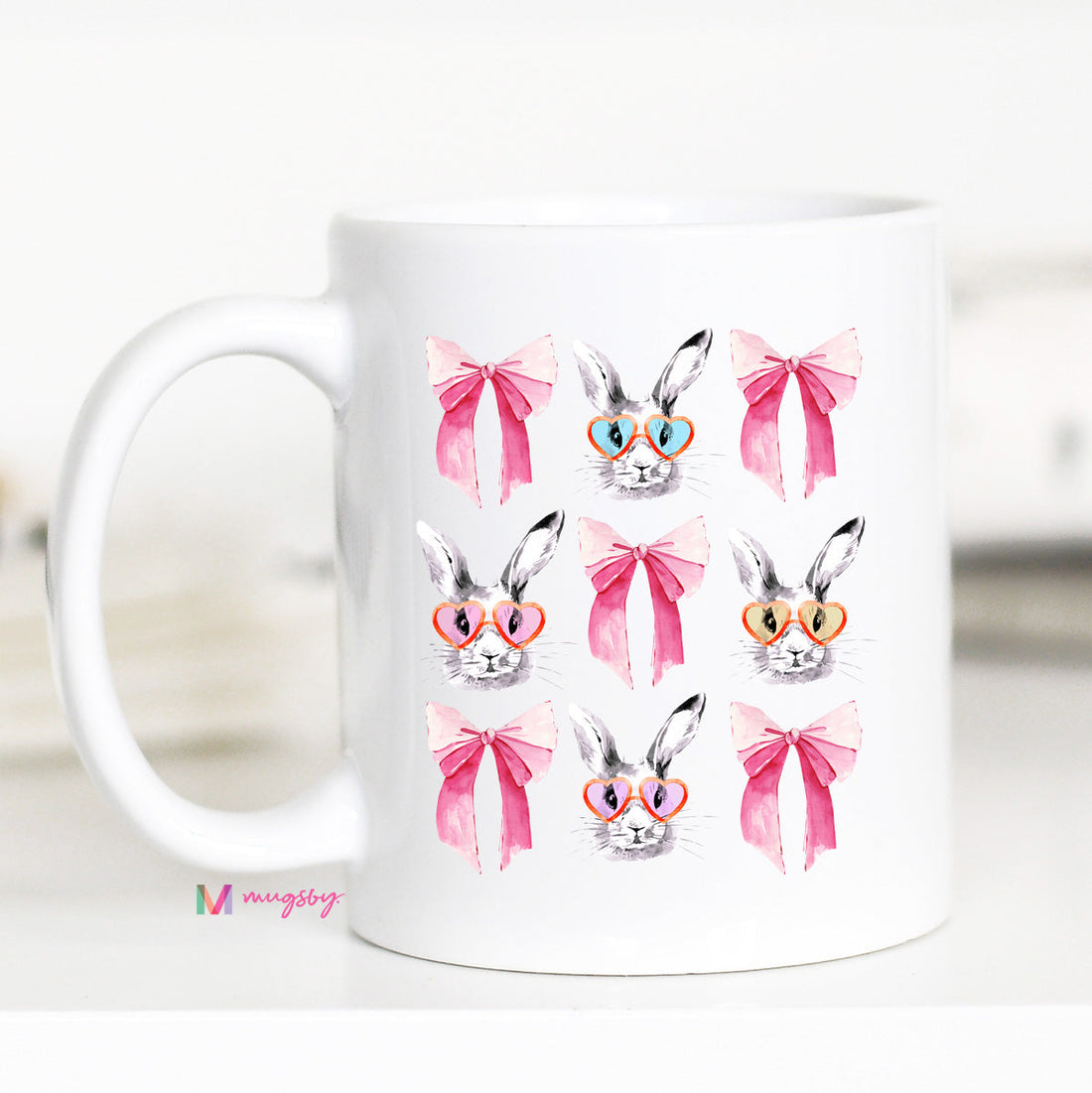 Bunnies and Bow Coquette Coffee Mug, Easter