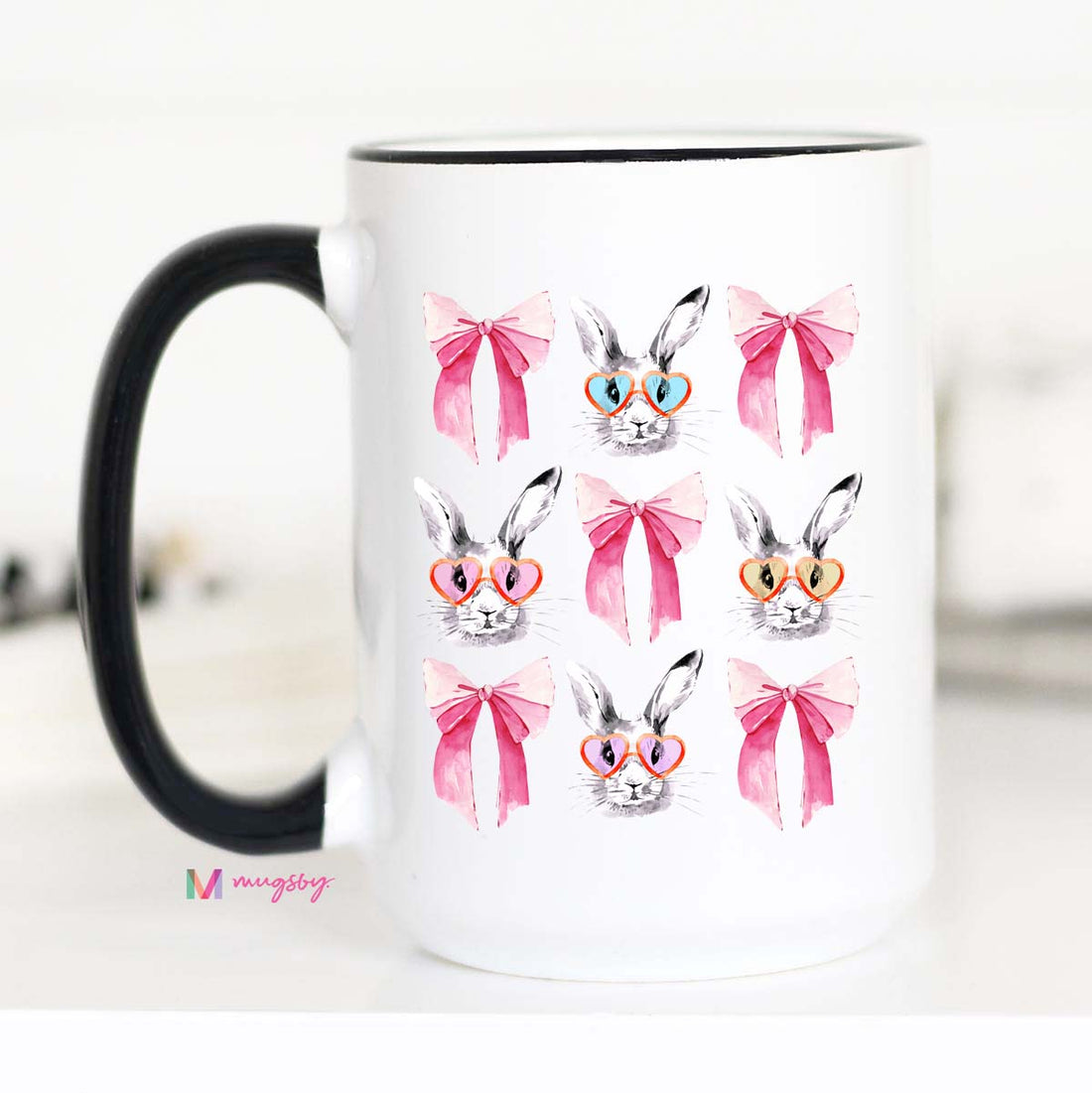 Bunnies and Bow Coquette Coffee Mug, Easter