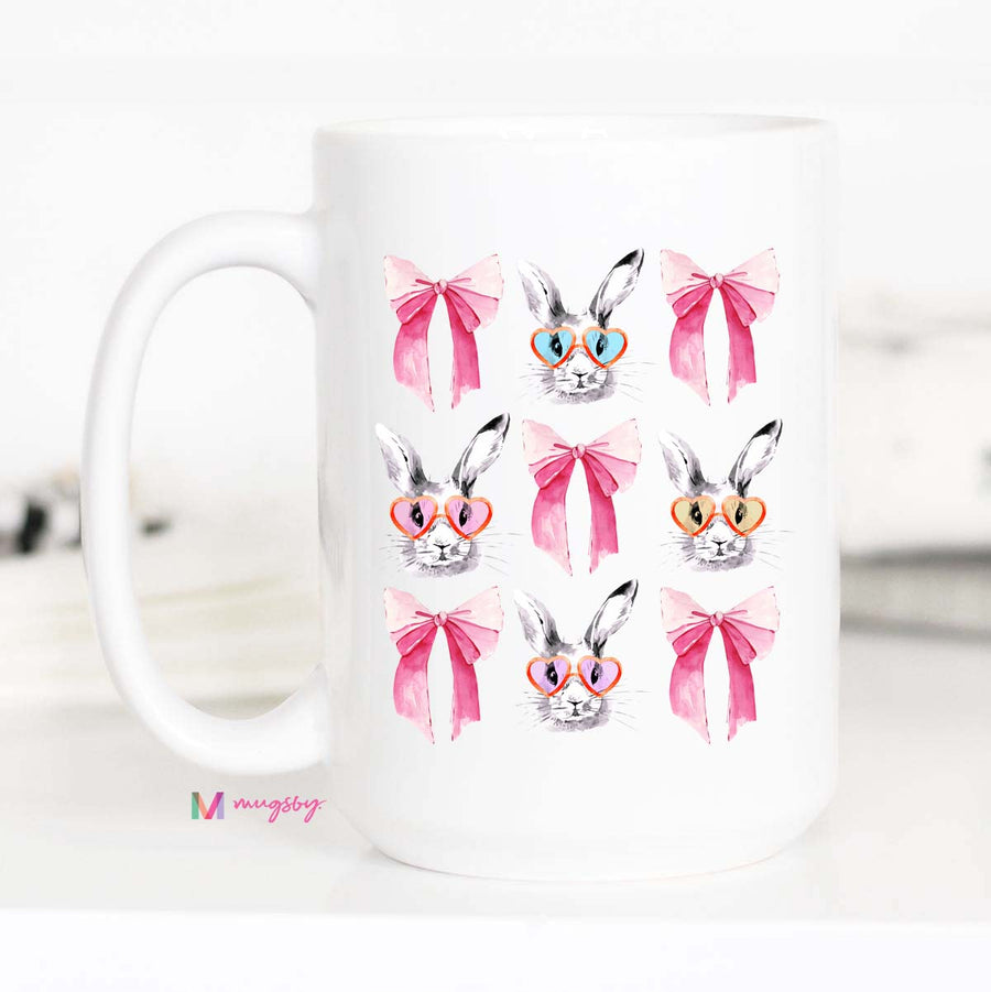 Bunnies and Bow Coquette Coffee Mug, Easter