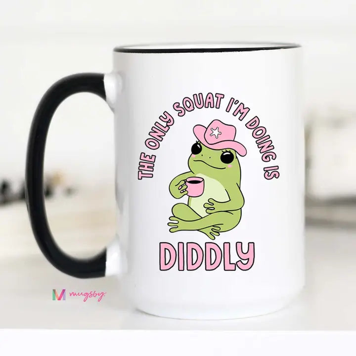 Diddly Squat Frog coffee mug 15 oz with black rim