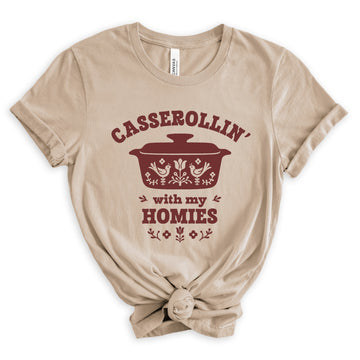 Graphic t-shirt that says 'Thanksgiving Casserole Club' – funny fall holiday tee