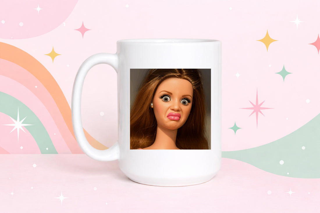 disgusted face funny coffee mug reaction meme retro doll sarcastic humor