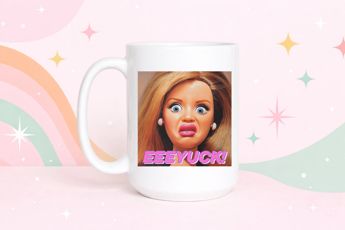 funny eeeyuck coffee mug reaction meme retro doll disgust expression mug