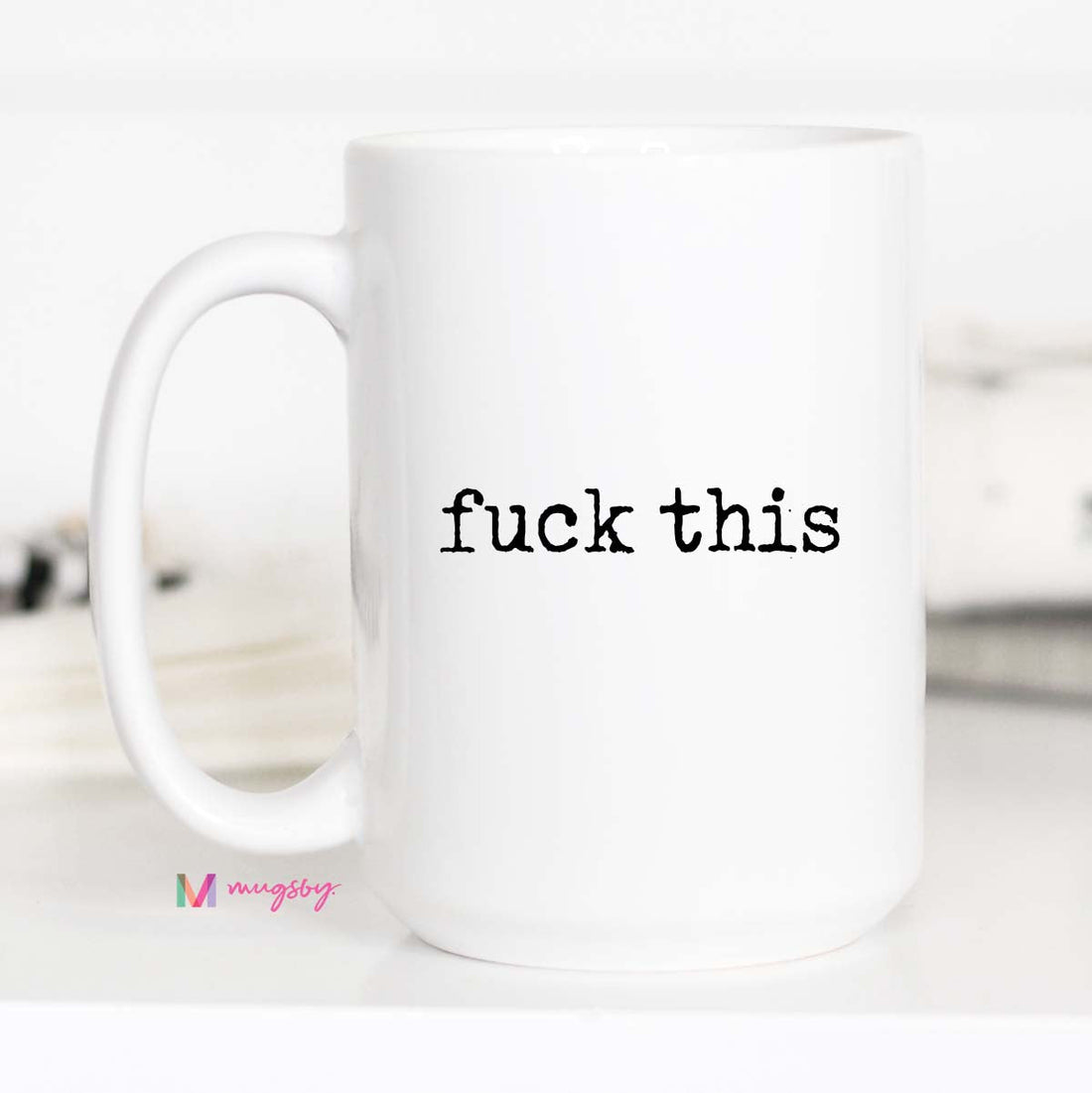 White mug with &