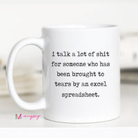 White mug with humorous text on a white background