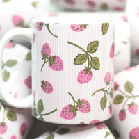 Pink Seersucker Strawberries Ceramic Mug