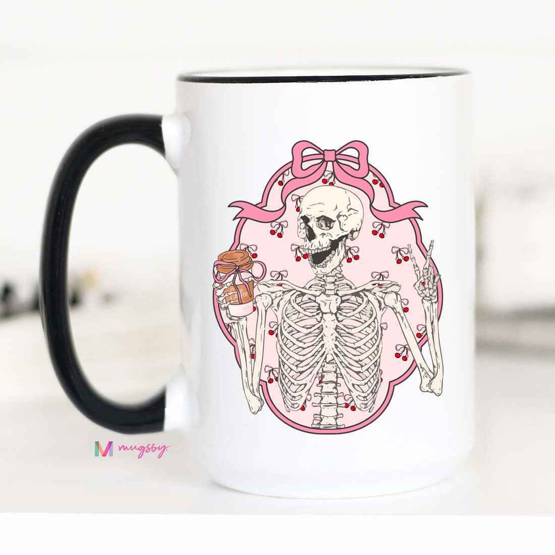 Skeleton Coquette Mug with black handle