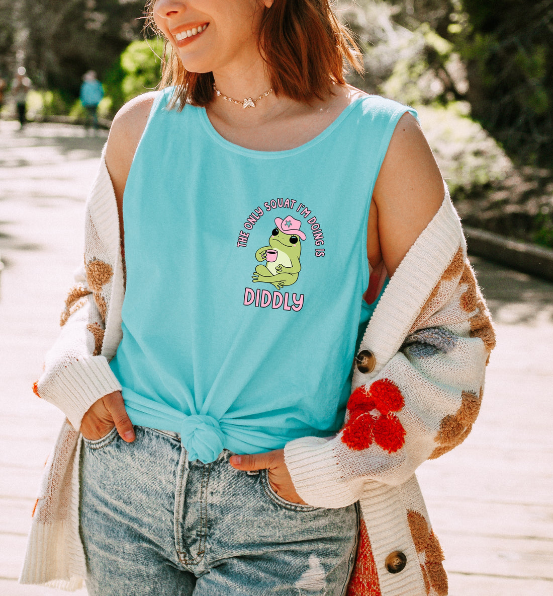 Blue Tank Diddly Squat Graphic Frog Tank Top