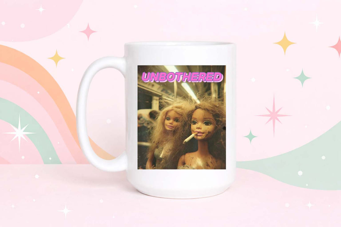 funny unbothered coffee mug retro doll meme design sarcastic humor mug