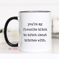 Mug with humorous text on a white background
