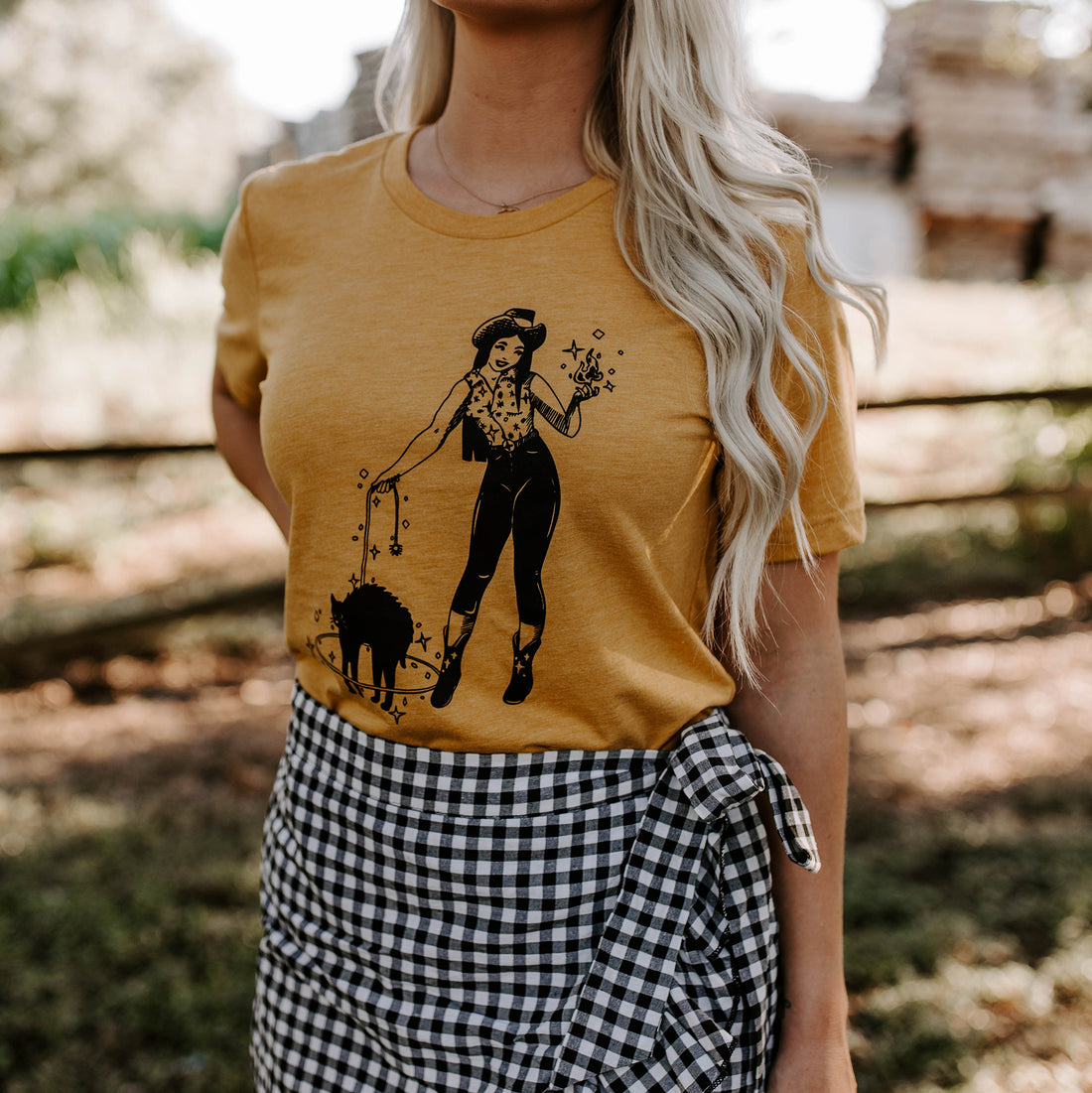 Cowgirl Witch Shirt (Mustard), Halloween Graphic Shirt