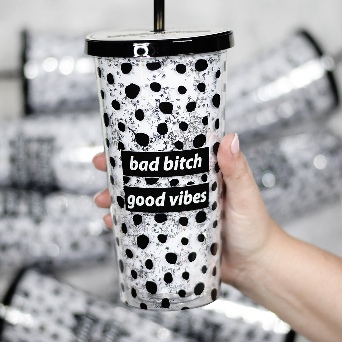 Bad Bitch Good Vibes Glitter Tumbler