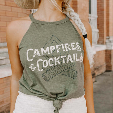 campfire and cocktails graphic tank