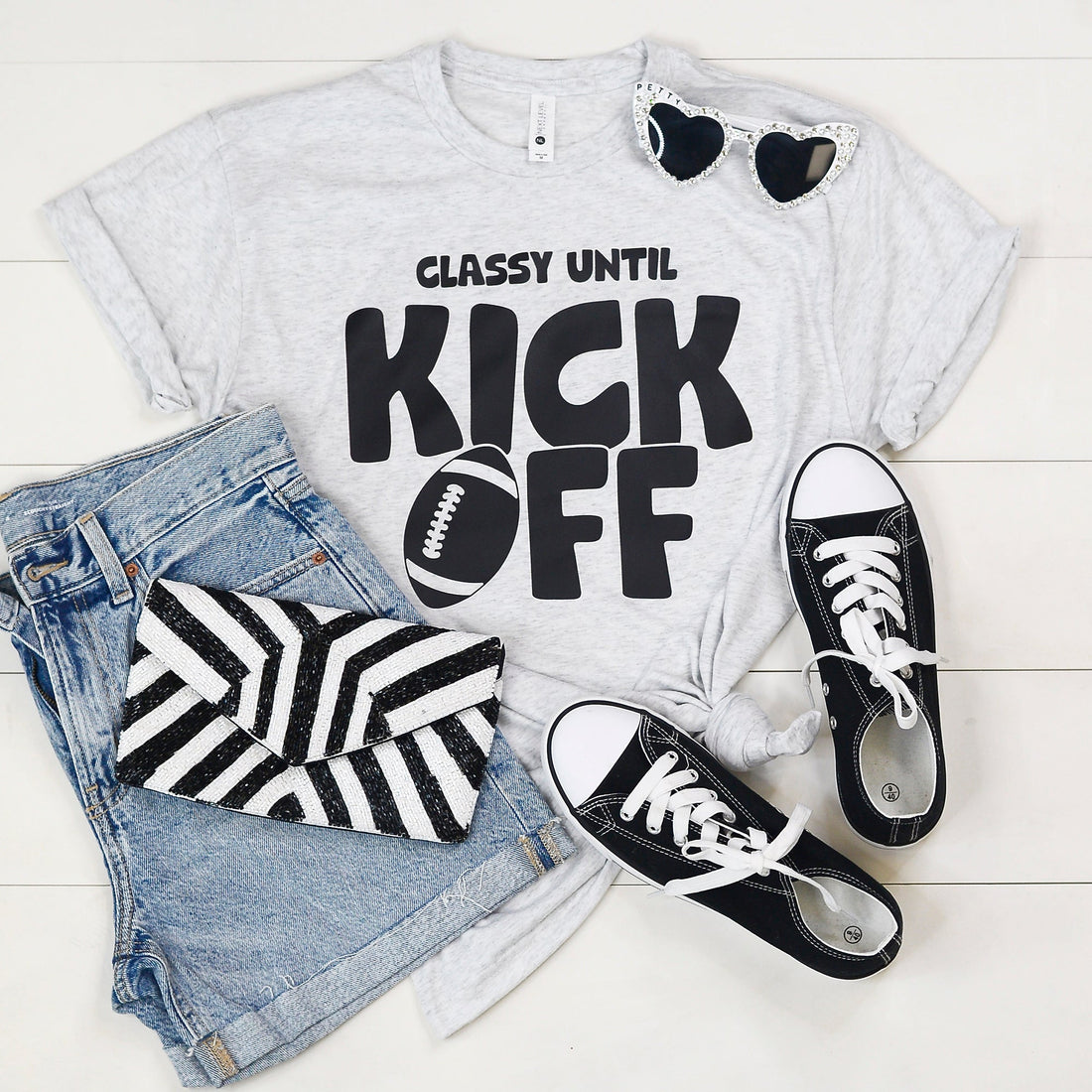 Classy Until Kickoff Football Shirt (Heather White)