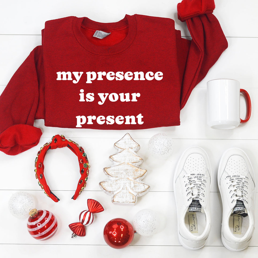 My Presence is your Present Christmas Sweatshirt (Antique Cherry Red)