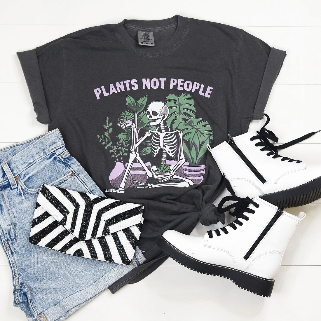 Plants Not People Funny Skeleton T-Shirt on Pepper Comfort Colors T-Shirt