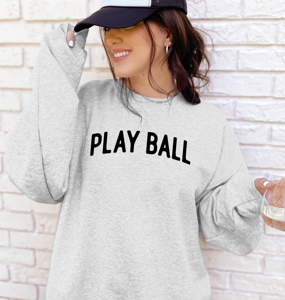 Play Ball Baseball Sweatshirt ASH Grey Baseball Mom
